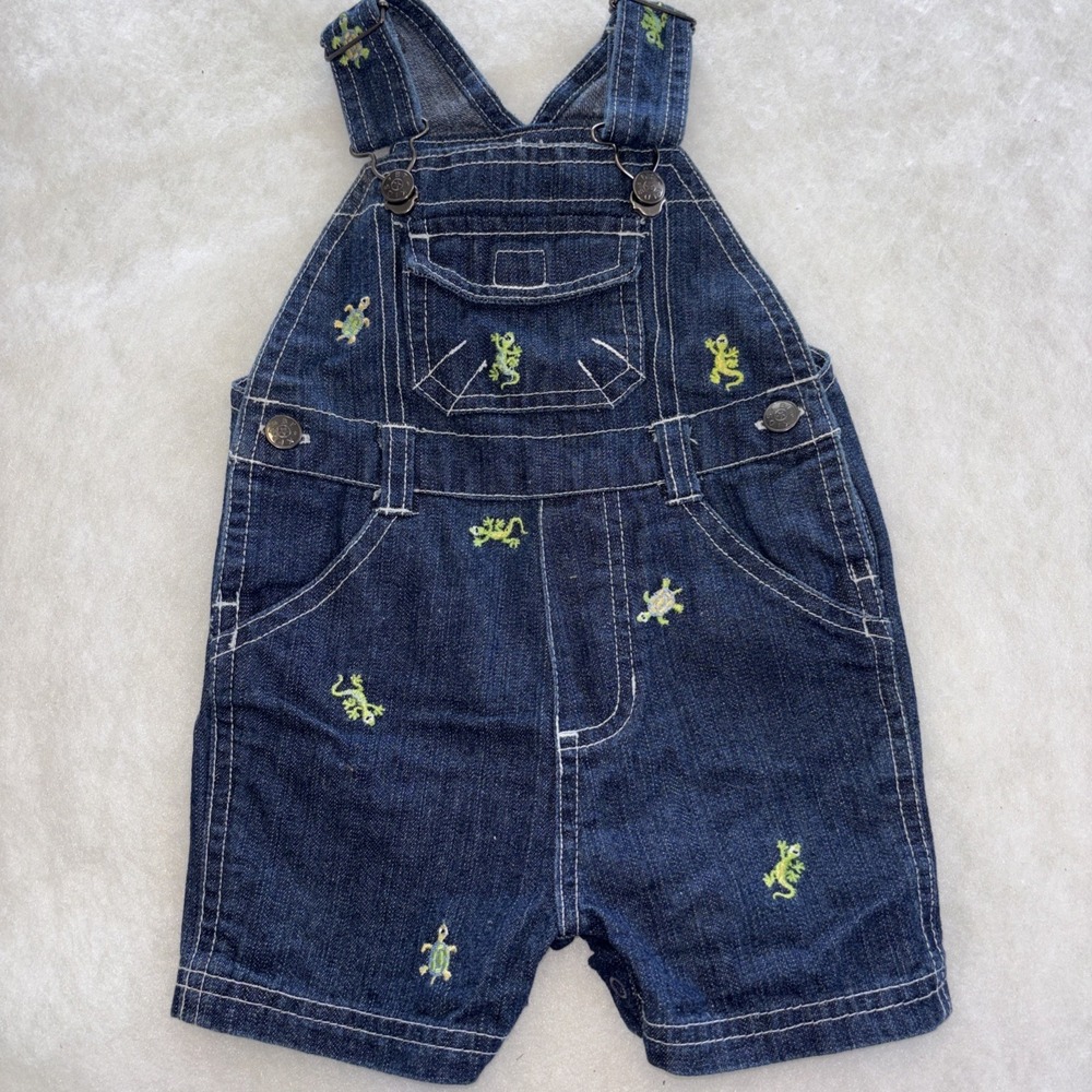 B.T. Kids Soft Denim Blue Shortalls Baby Size 3-6 Mths Vintage‎ 90's Reptiles